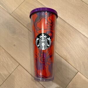 2014 Starbucks 24 oz. Venti Cold Cup Tumbler Purple and Red Hibiscus Flower